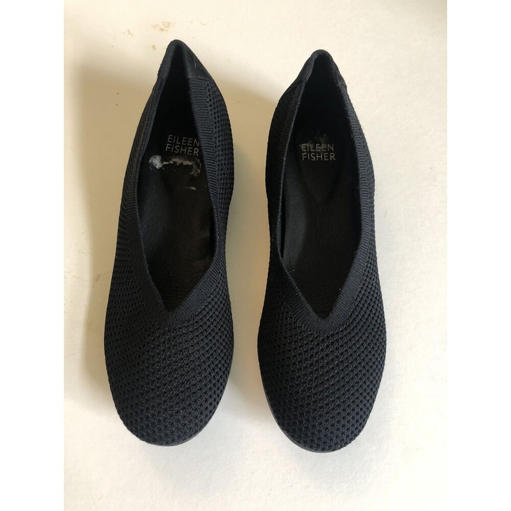 Eileen Fisher Heaven Stretch Ballet Flats Black Knit Mesh Suede Heel Womens 6.5